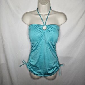 Womens Beach Rays Aqua Turquoise 2 Piece Halter Tankini Swim Swimwear Set Size M